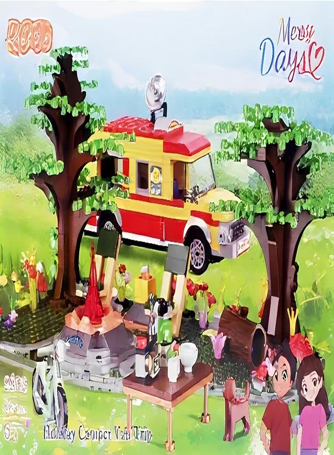 CIRBOX Camper Van Camping Building Blocks Set | Outdoor Picnic Scene with Trees, Firepit, Bike & Accessories | Creative DIY Brick Toy for Kids - Image 3